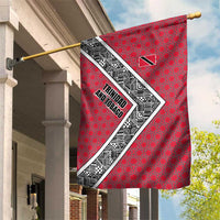 Trinidad and Tobago Flamingos Sunset Garden Flag with Tribal Masks and Red Star Pattern - Wonder Print Shop