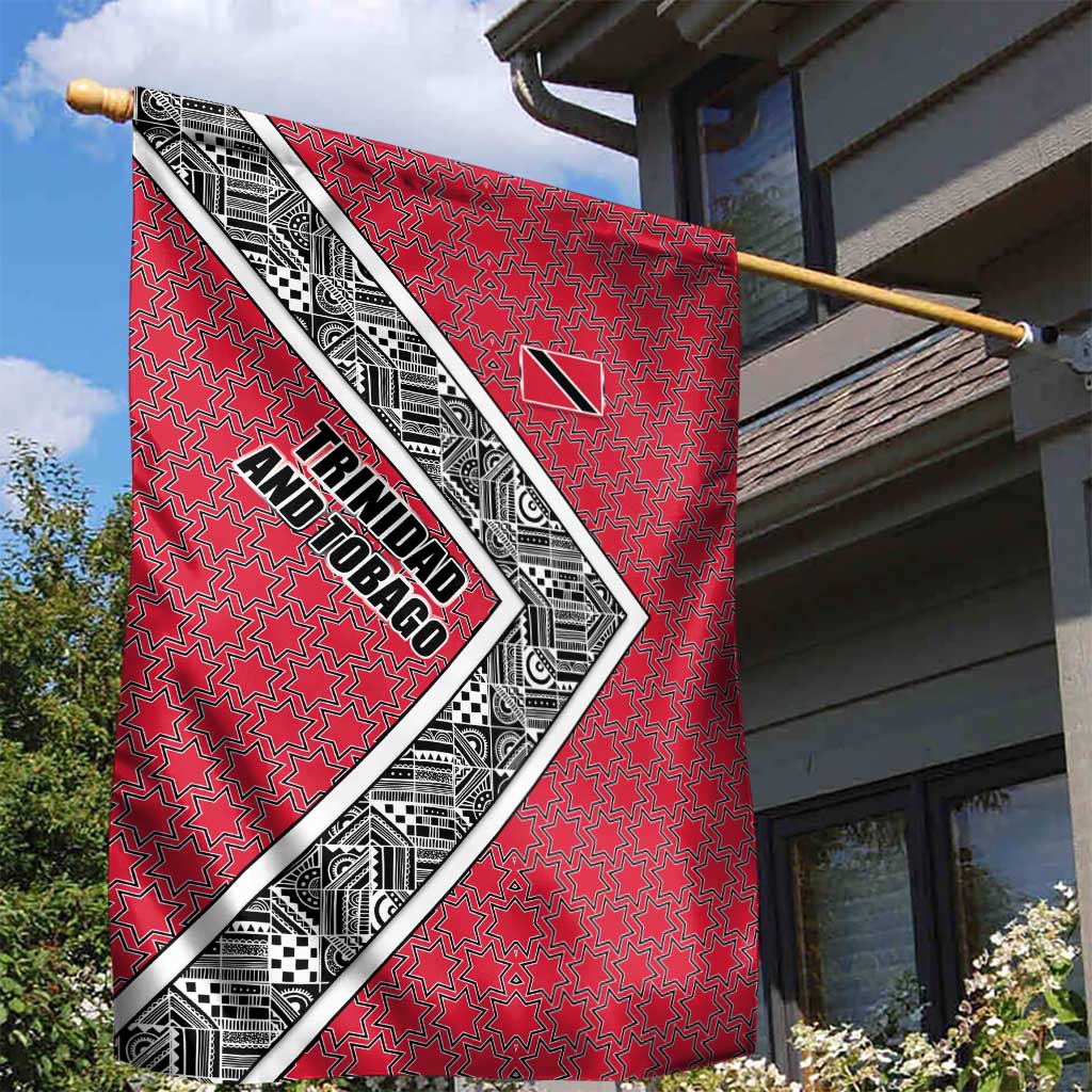 Trinidad and Tobago Flamingos Sunset Garden Flag with Tribal Masks and Red Star Pattern - Wonder Print Shop