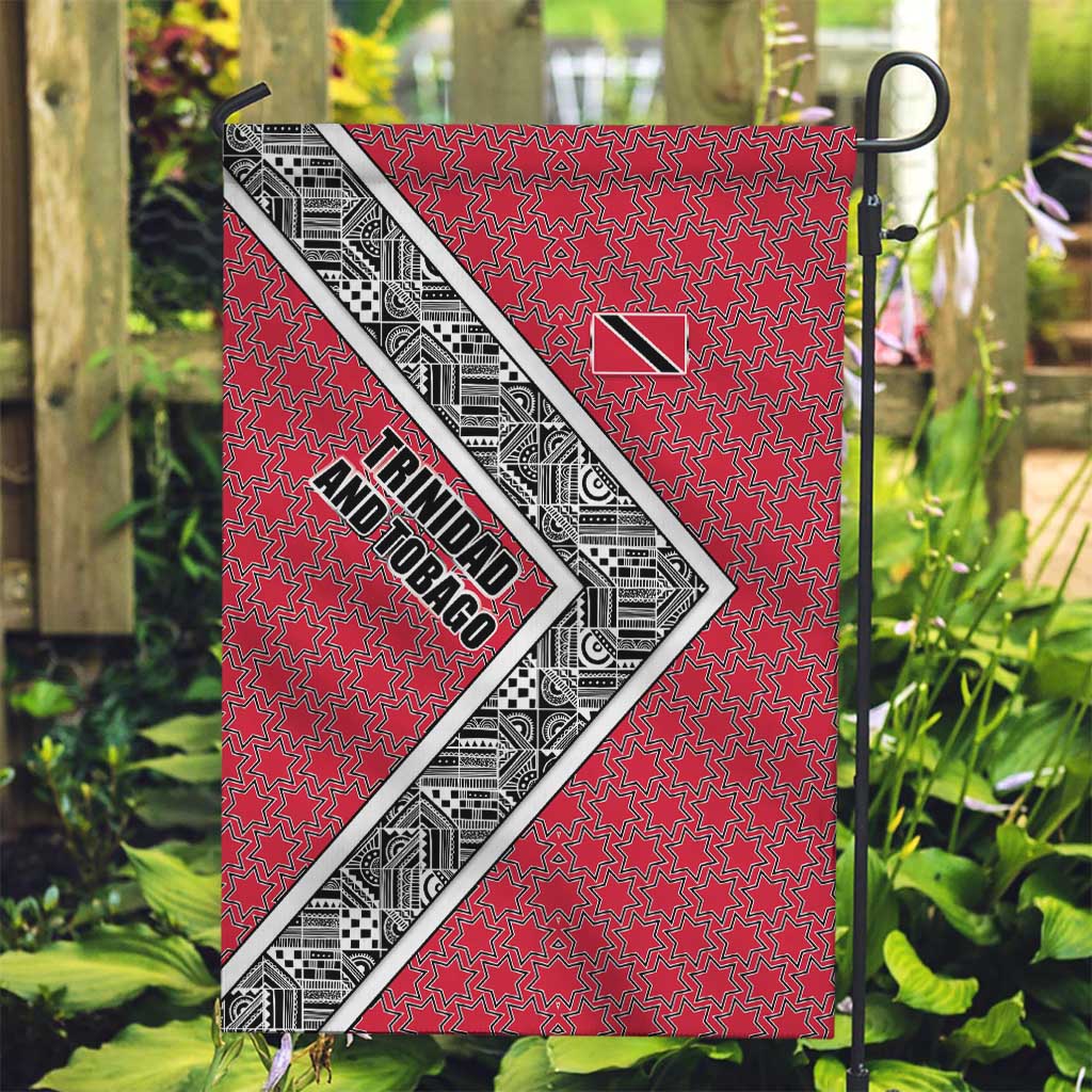 Trinidad and Tobago Flamingos Sunset Garden Flag with Tribal Masks and Red Star Pattern - Wonder Print Shop