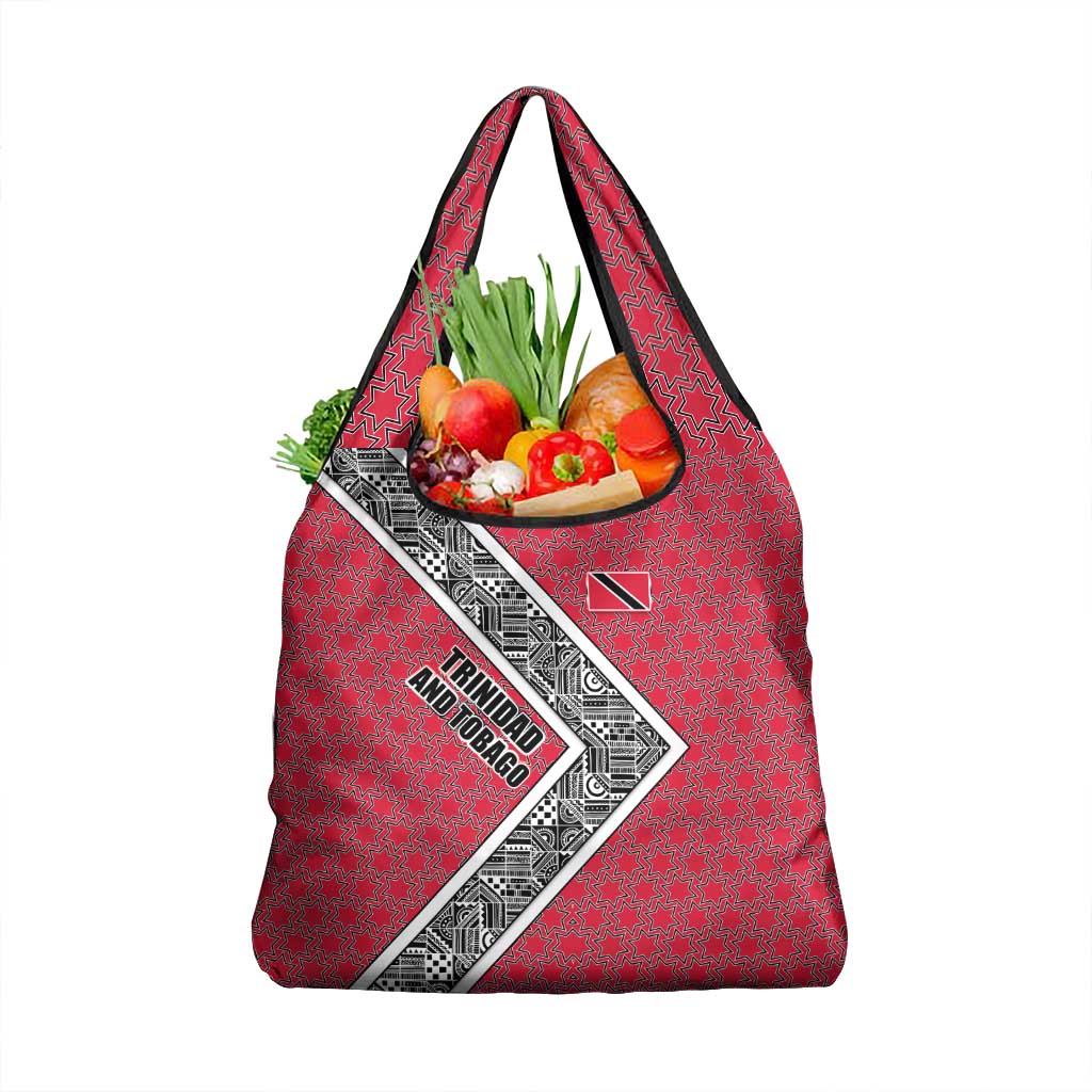 Trinidad and Tobago Flamingos Sunset Grocery Bag with Tribal Masks and Red Star Pattern - Wonder Print Shop