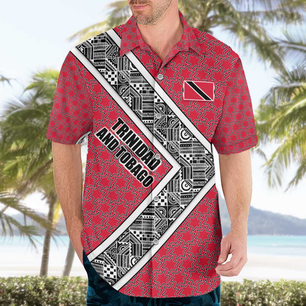 Trinidad and Tobago Flamingos Sunset Hawaiian Shirt with Tribal Masks and Red Star Pattern - Wonder Print Shop