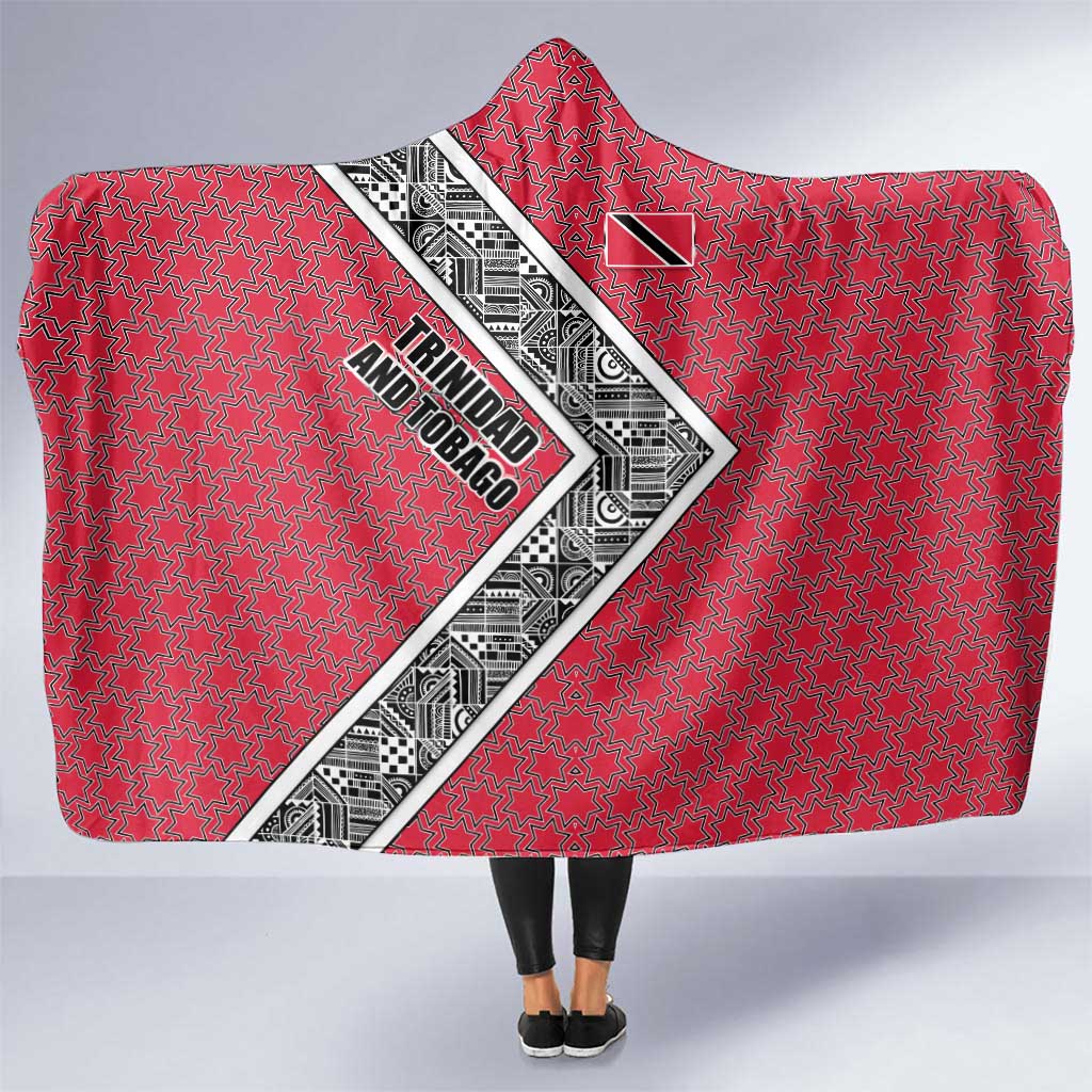 Trinidad and Tobago Flamingos Sunset Hooded Blanket with Tribal Masks and Red Star Pattern - Wonder Print Shop