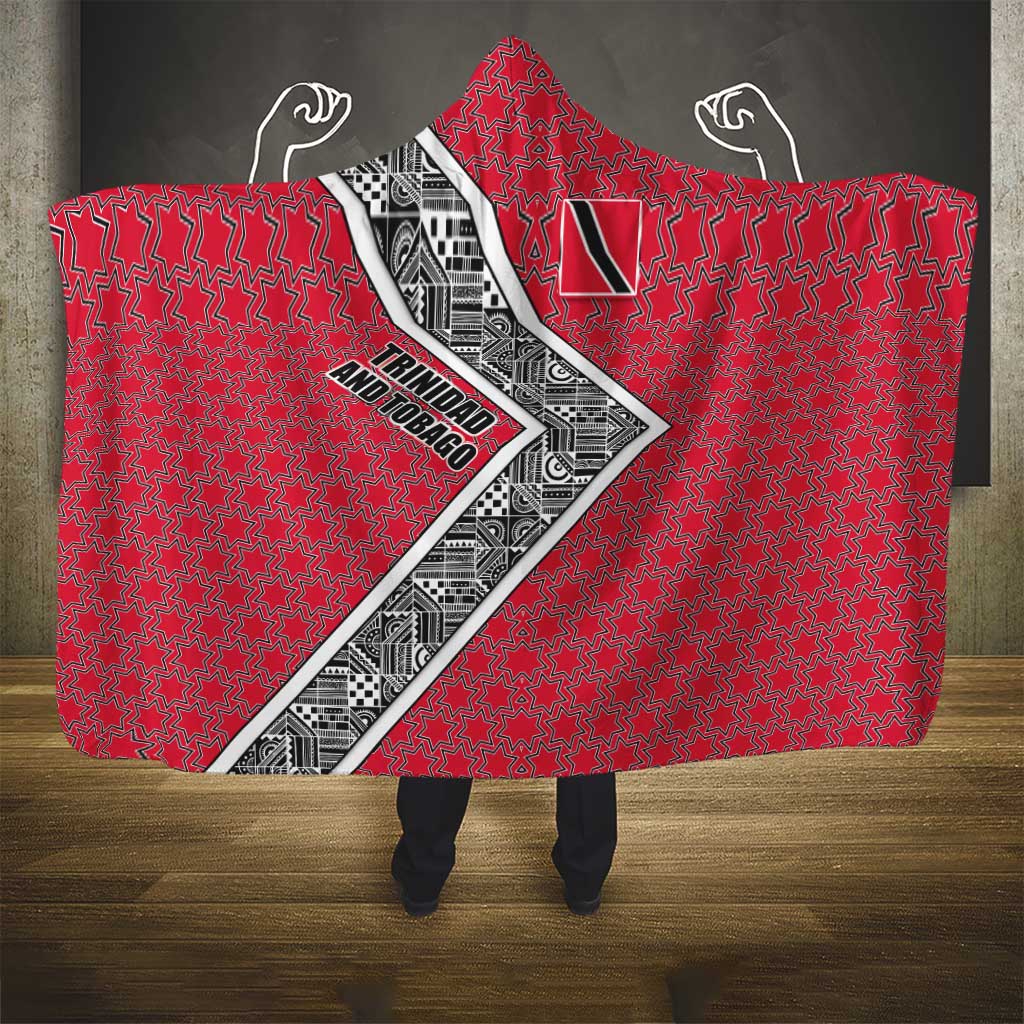 Trinidad and Tobago Flamingos Sunset Hooded Blanket with Tribal Masks and Red Star Pattern - Wonder Print Shop