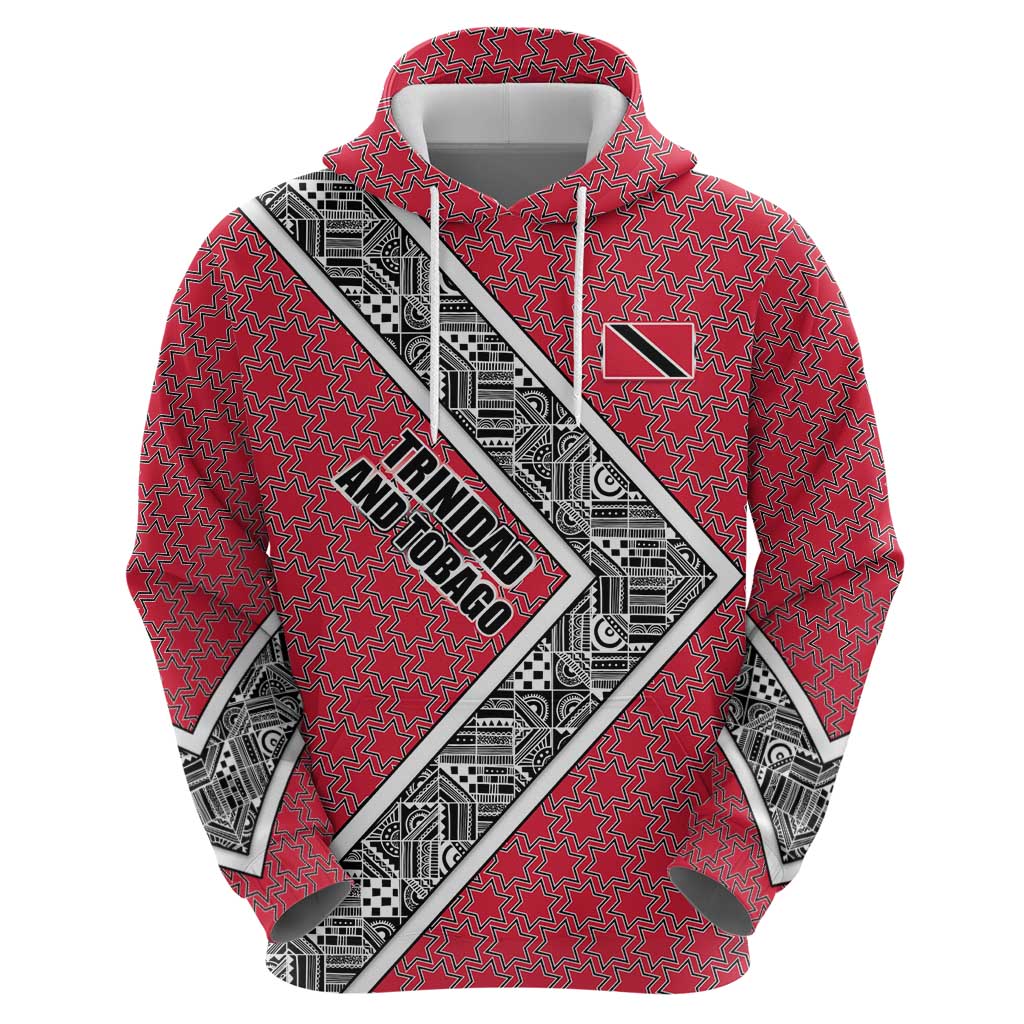 Trinidad and Tobago Flamingos Sunset Hoodie with Tribal Masks and Red Star Pattern - Wonder Print Shop