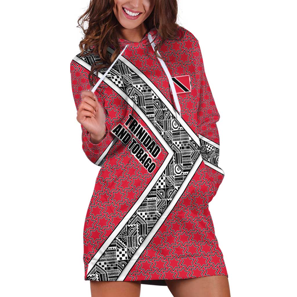 Trinidad and Tobago Flamingos Sunset Hoodie Dress with Tribal Masks and Red Star Pattern - Wonder Print Shop
