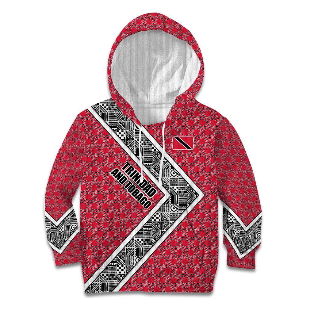 Trinidad and Tobago Flamingos Sunset Kid Hoodie with Tribal Masks and Red Star Pattern - Wonder Print Shop