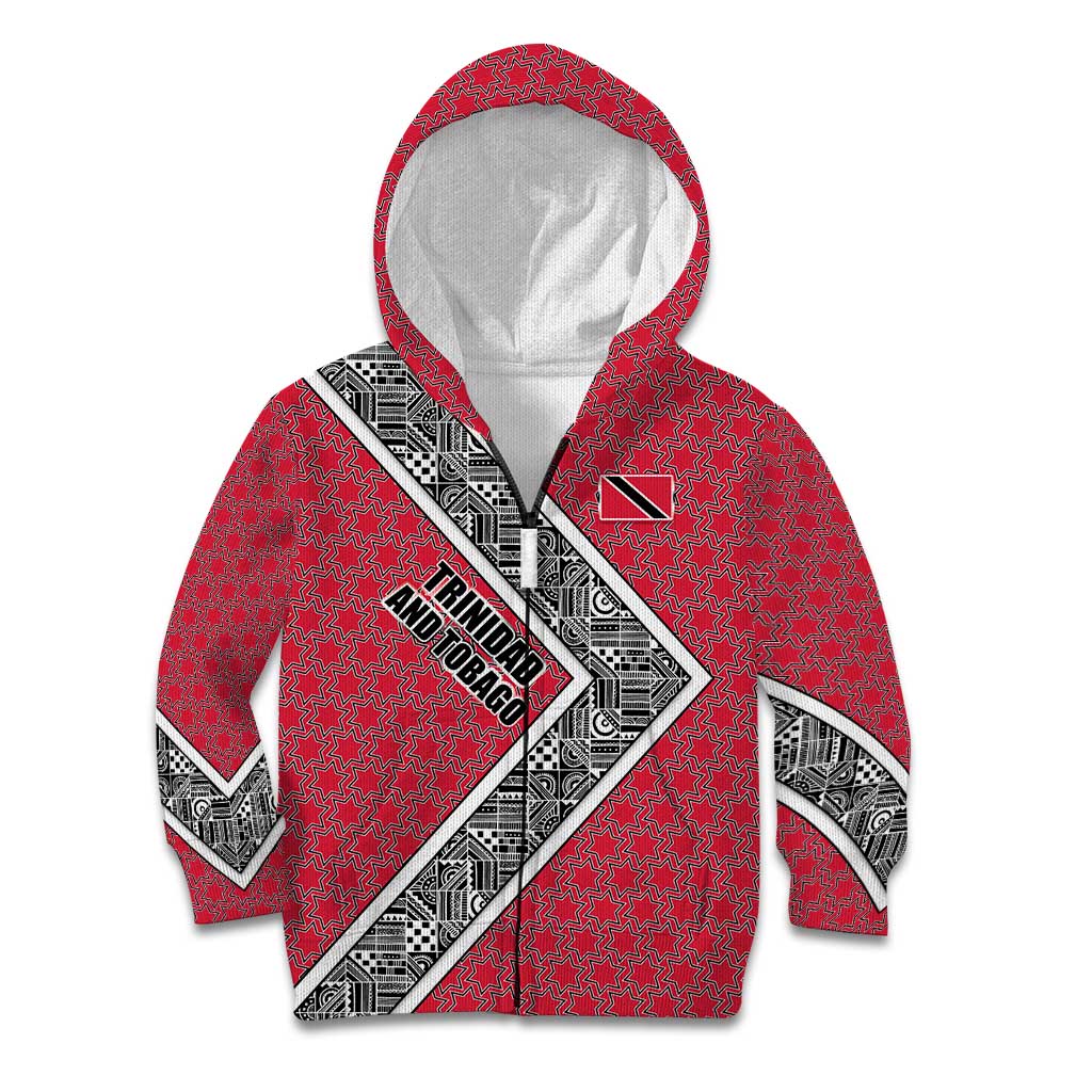 Trinidad and Tobago Flamingos Sunset Kid Hoodie with Tribal Masks and Red Star Pattern - Wonder Print Shop