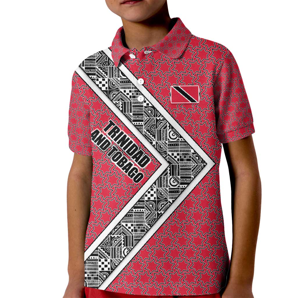 Trinidad and Tobago Flamingos Sunset Kid Polo Shirt with Tribal Masks and Red Star Pattern - Wonder Print Shop