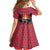 Trinidad and Tobago Flamingos Sunset Kid Short Sleeve Dress with Tribal Masks and Red Star Pattern - Wonder Print Shop