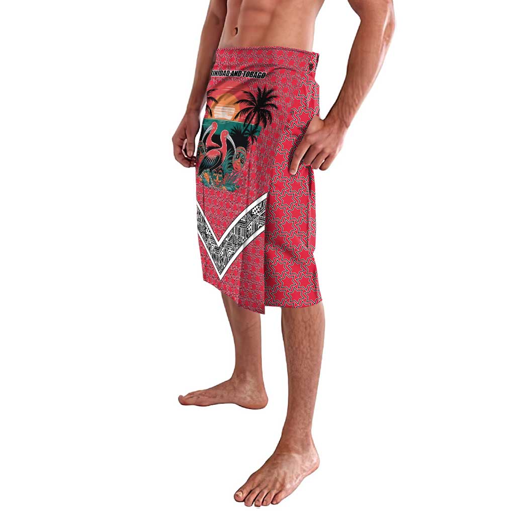 Trinidad and Tobago Flamingos Sunset Lavalava with Tribal Masks and Red Star Pattern - Wonder Print Shop