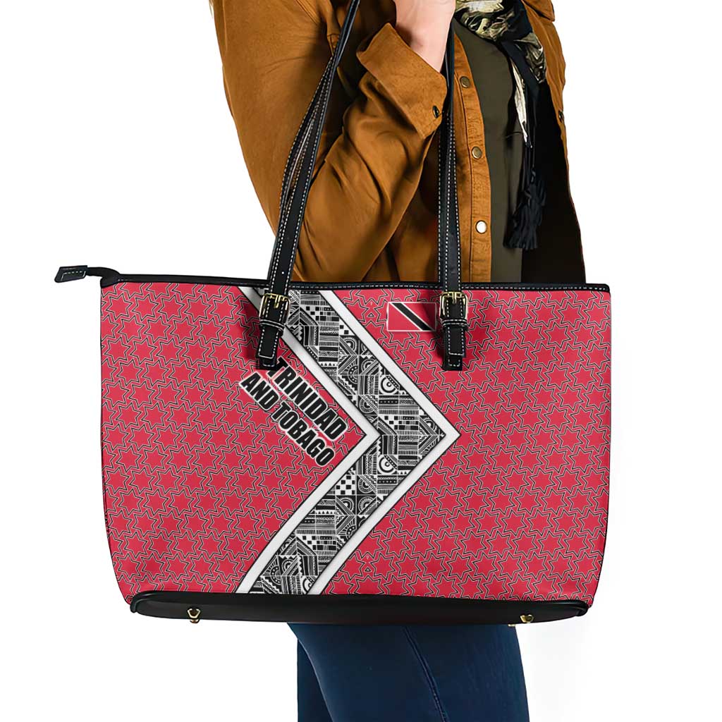 Trinidad and Tobago Flamingos Sunset Leather Tote Bag with Tribal Masks and Red Star Pattern - Wonder Print Shop