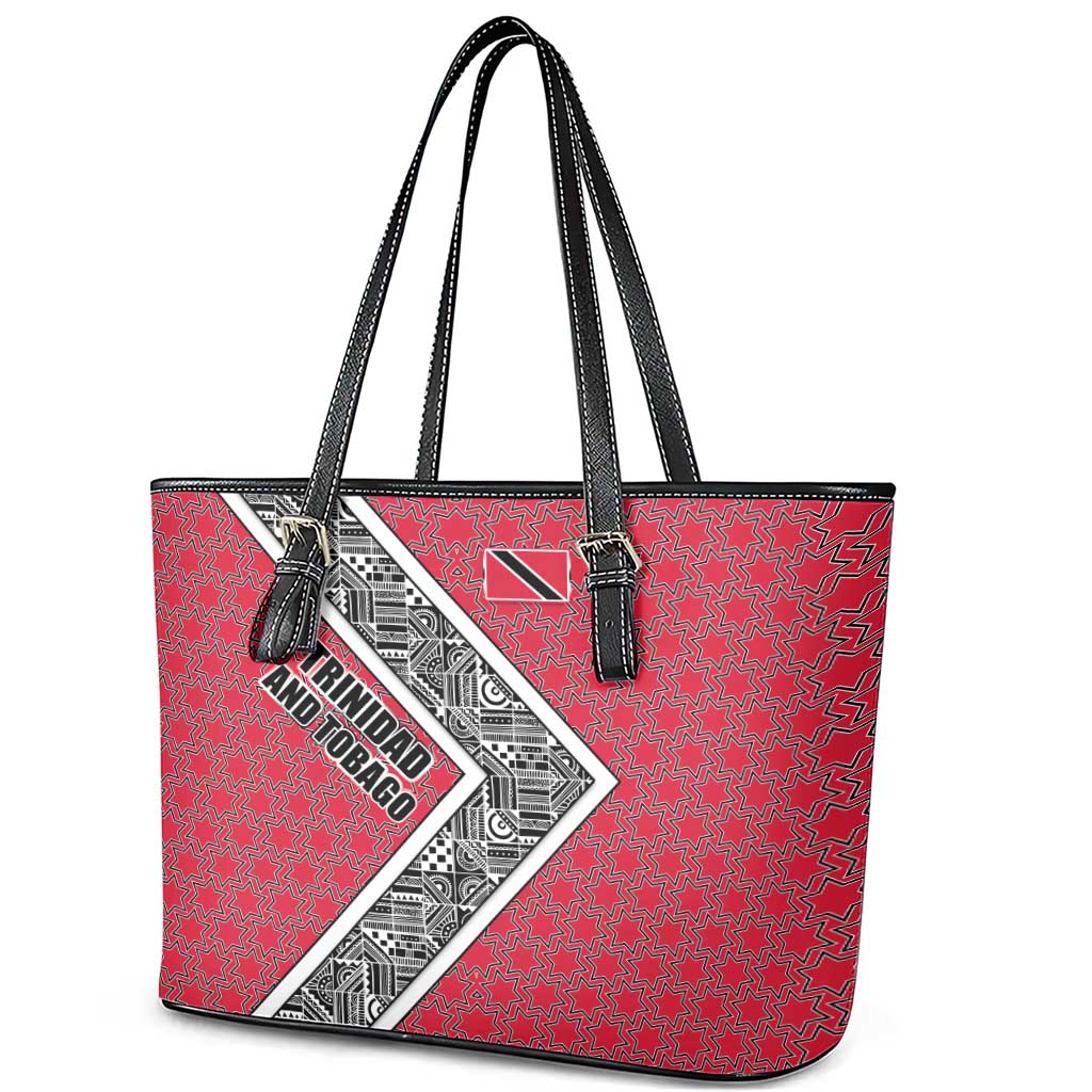 Trinidad and Tobago Flamingos Sunset Leather Tote Bag with Tribal Masks and Red Star Pattern - Wonder Print Shop
