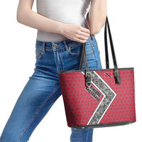 Trinidad and Tobago Flamingos Sunset Leather Tote Bag with Tribal Masks and Red Star Pattern - Wonder Print Shop