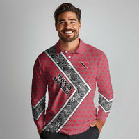 Trinidad and Tobago Flamingos Sunset Long Sleeve Polo Shirt with Tribal Masks and Red Star Pattern - Wonder Print Shop