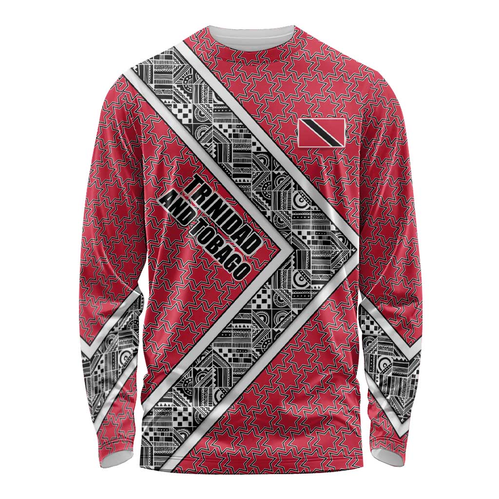 Trinidad and Tobago Flamingos Sunset Long Sleeve Shirt with Tribal Masks and Red Star Pattern - Wonder Print Shop