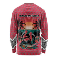 Trinidad and Tobago Flamingos Sunset Long Sleeve Shirt with Tribal Masks and Red Star Pattern - Wonder Print Shop