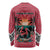 Trinidad and Tobago Flamingos Sunset Long Sleeve Shirt with Tribal Masks and Red Star Pattern - Wonder Print Shop