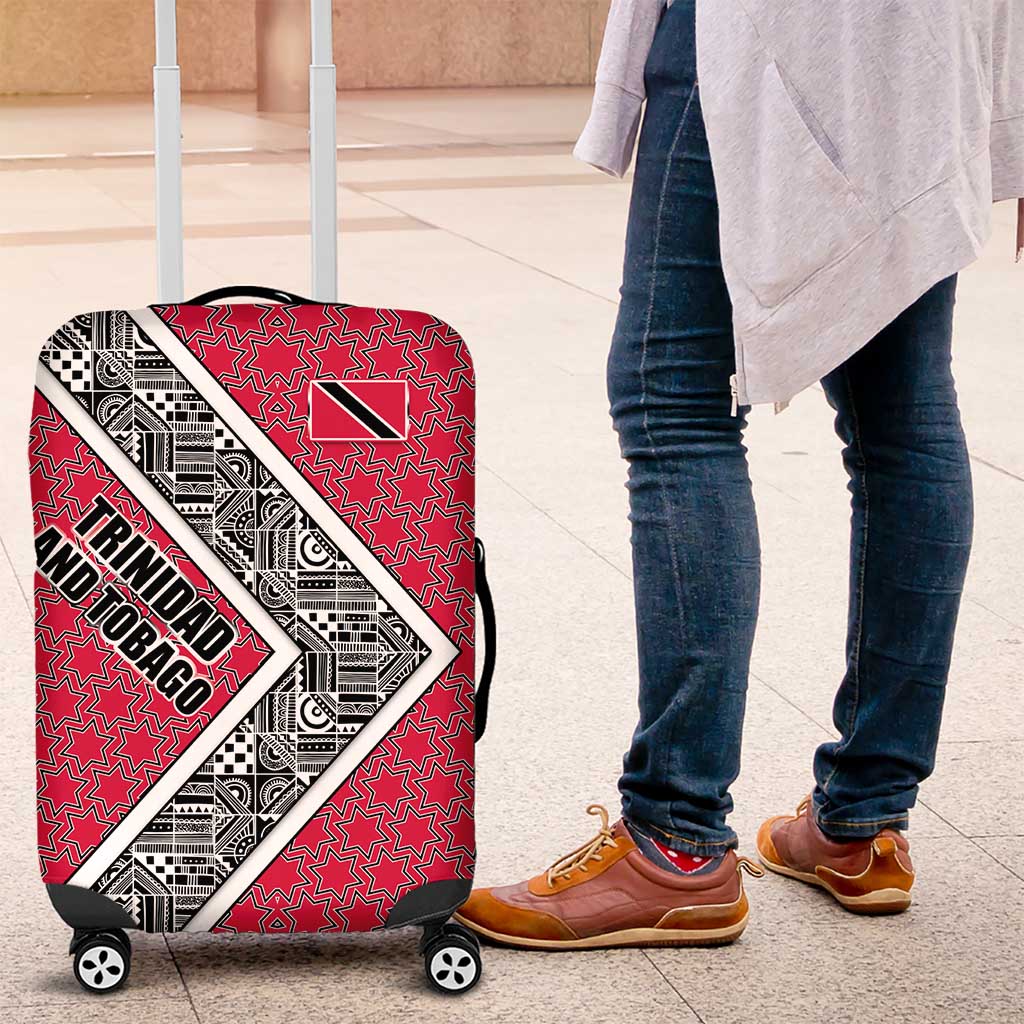 Trinidad and Tobago Flamingos Sunset Luggage Cover with Tribal Masks and Red Star Pattern - Wonder Print Shop