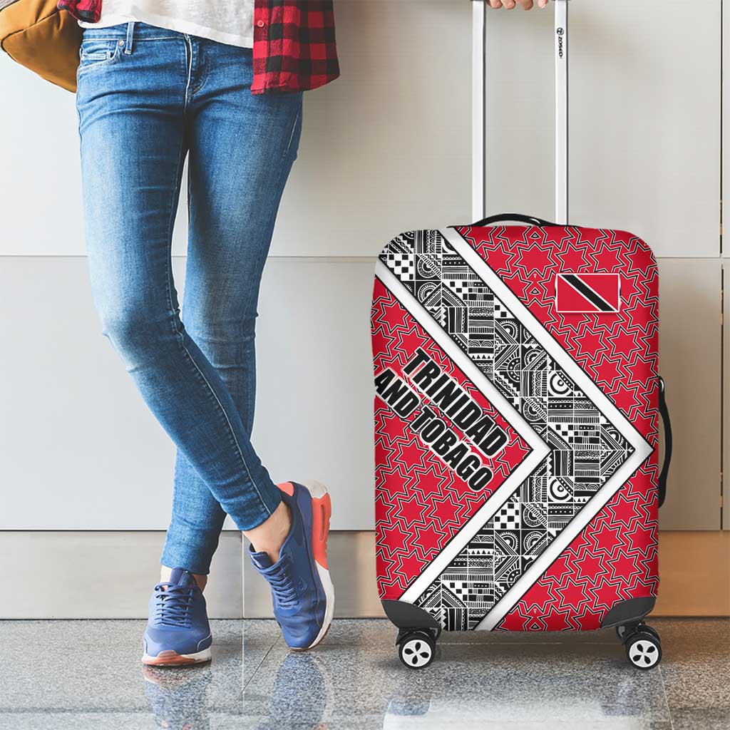 Trinidad and Tobago Flamingos Sunset Luggage Cover with Tribal Masks and Red Star Pattern - Wonder Print Shop