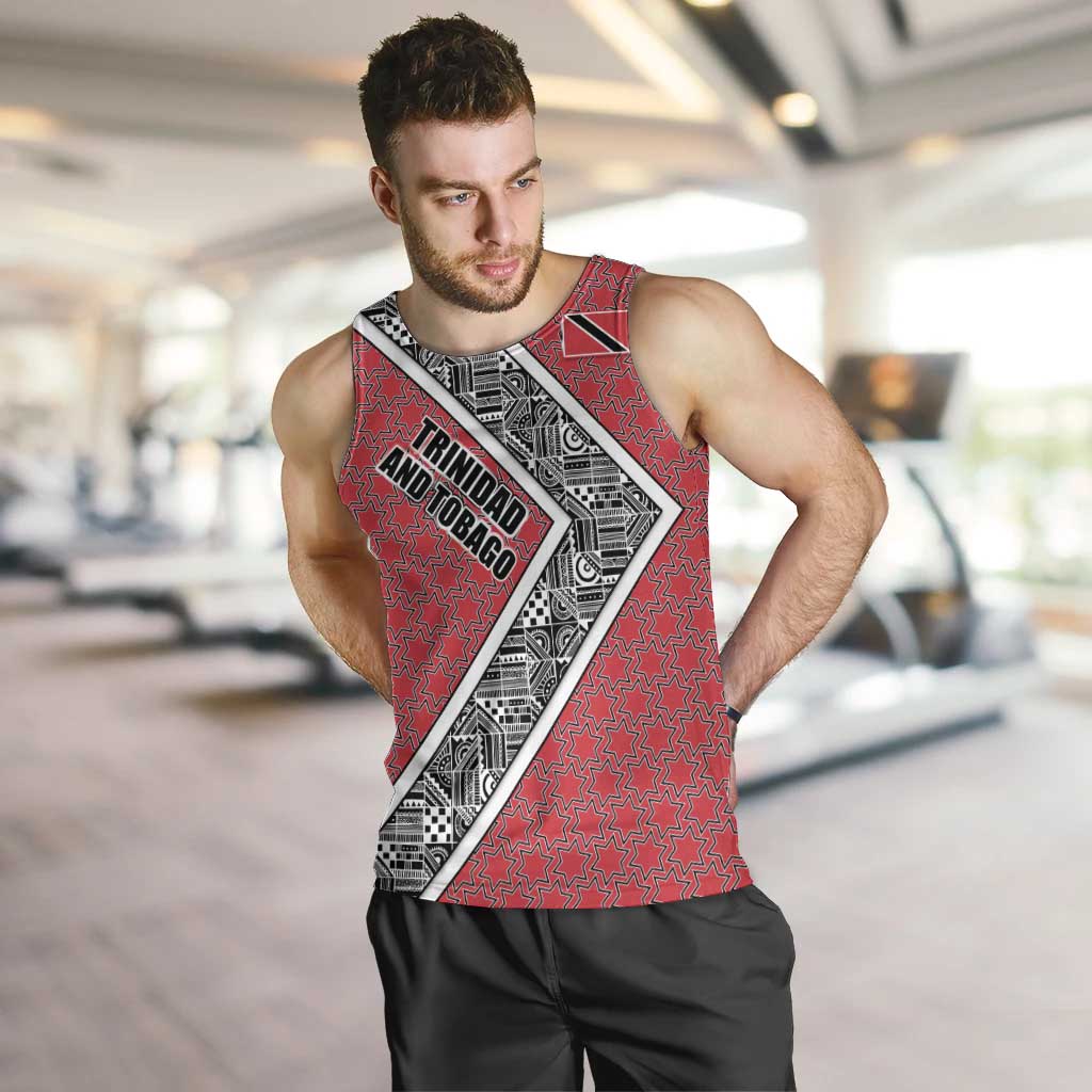 Trinidad and Tobago Flamingos Sunset Men Tank Top with Tribal Masks and Red Star Pattern - Wonder Print Shop