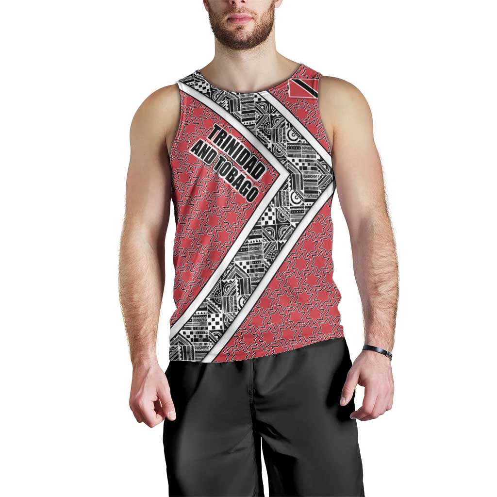 Trinidad and Tobago Flamingos Sunset Men Tank Top with Tribal Masks and Red Star Pattern - Wonder Print Shop