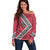 Trinidad and Tobago Flamingos Sunset Off Shoulder Sweater with Tribal Masks and Red Star Pattern - Wonder Print Shop