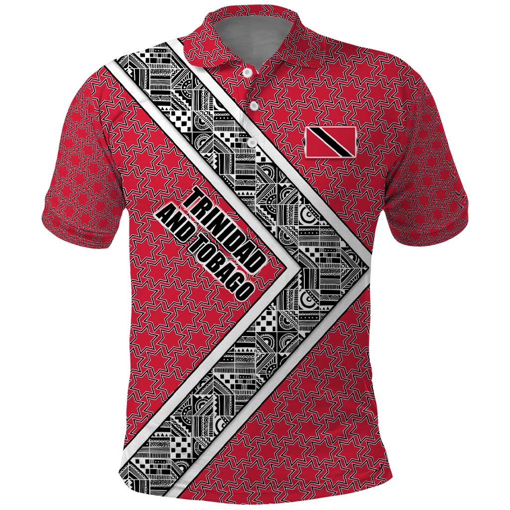 Trinidad and Tobago Flamingos Sunset Polo Shirt with Tribal Masks and Red Star Pattern - Wonder Print Shop