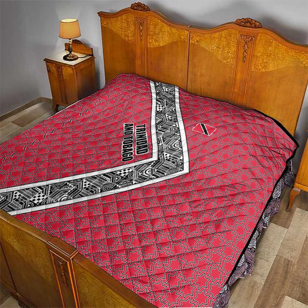 Trinidad and Tobago Flamingos Sunset Quilt with Tribal Masks and Red Star Pattern - Wonder Print Shop