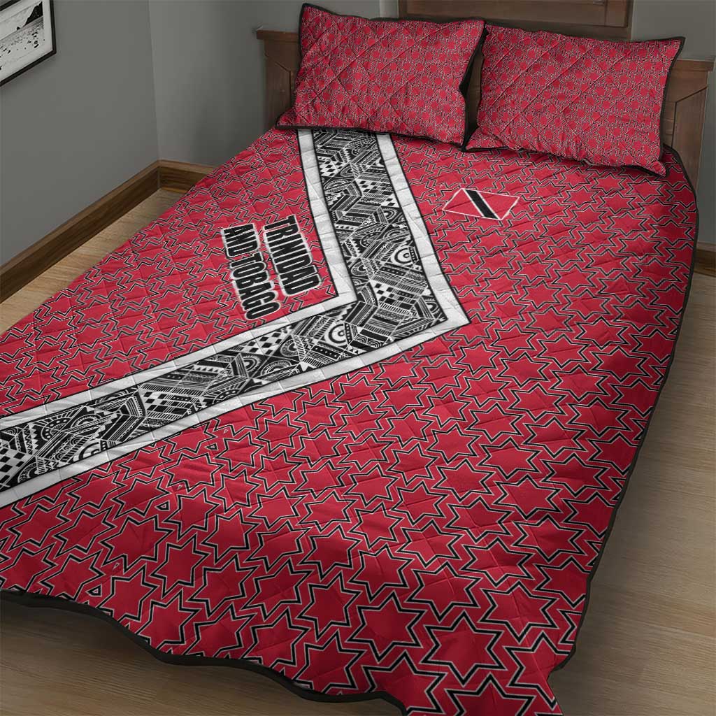 Trinidad and Tobago Flamingos Sunset Quilt Bed Set with Tribal Masks and Red Star Pattern - Wonder Print Shop