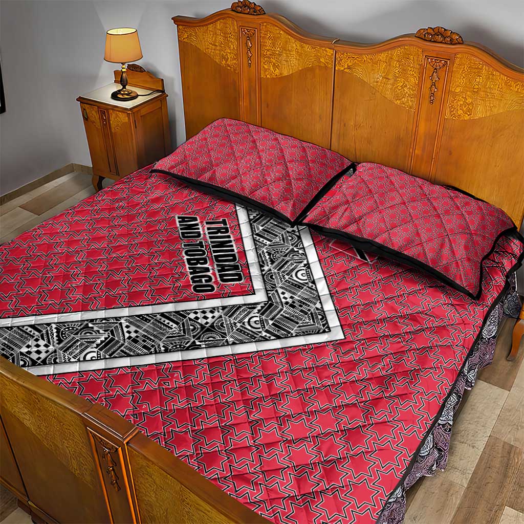 Trinidad and Tobago Flamingos Sunset Quilt Bed Set with Tribal Masks and Red Star Pattern - Wonder Print Shop