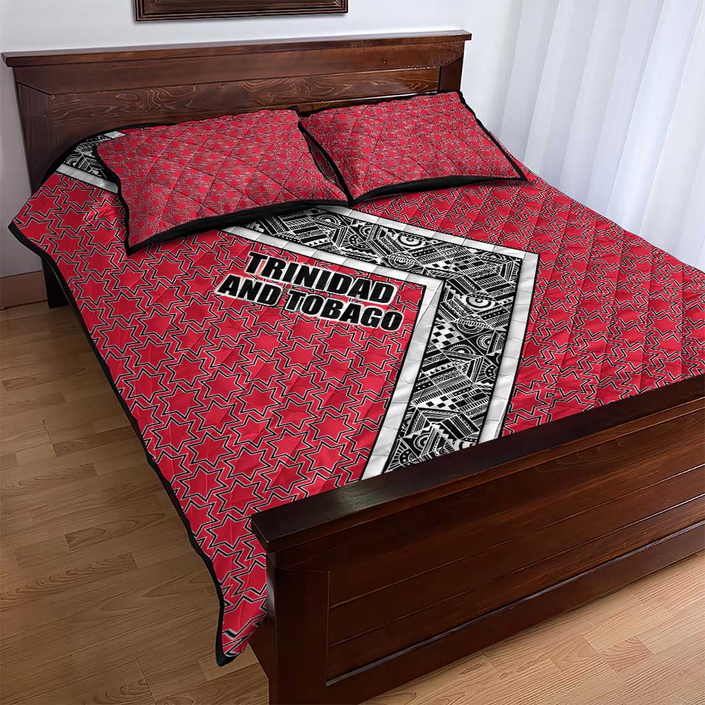 Trinidad and Tobago Flamingos Sunset Quilt Bed Set with Tribal Masks and Red Star Pattern - Wonder Print Shop