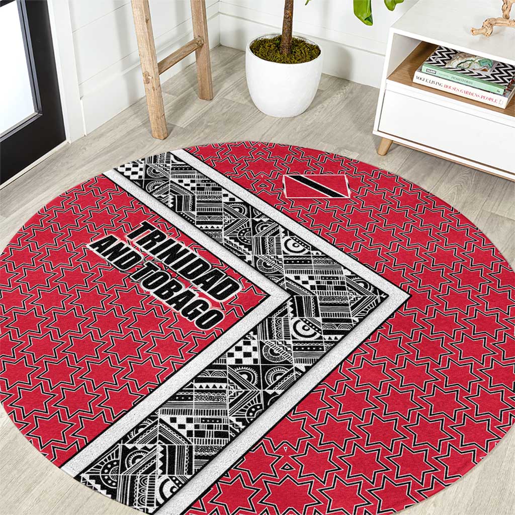 Trinidad and Tobago Flamingos Sunset Round Carpet with Tribal Masks and Red Star Pattern - Wonder Print Shop