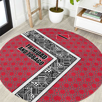 Trinidad and Tobago Flamingos Sunset Round Carpet with Tribal Masks and Red Star Pattern - Wonder Print Shop