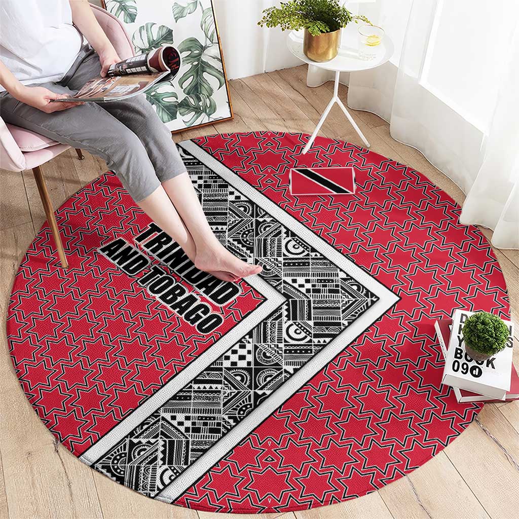 Trinidad and Tobago Flamingos Sunset Round Carpet with Tribal Masks and Red Star Pattern - Wonder Print Shop