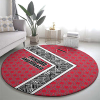Trinidad and Tobago Flamingos Sunset Round Carpet with Tribal Masks and Red Star Pattern - Wonder Print Shop