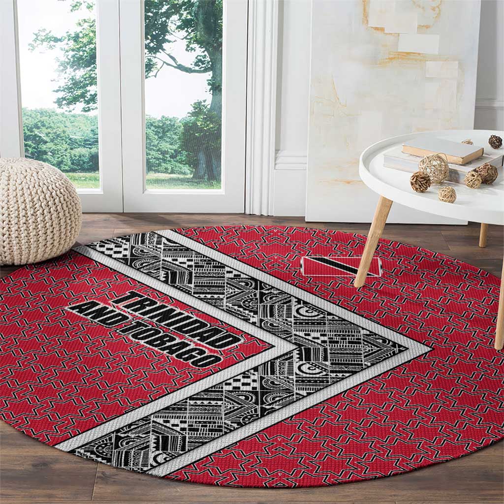 Trinidad and Tobago Flamingos Sunset Round Carpet with Tribal Masks and Red Star Pattern - Wonder Print Shop