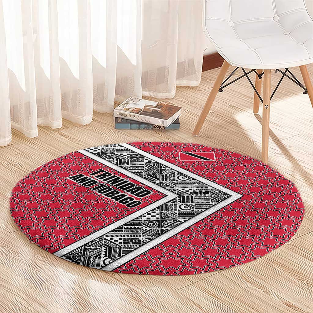 Trinidad and Tobago Flamingos Sunset Round Carpet with Tribal Masks and Red Star Pattern - Wonder Print Shop