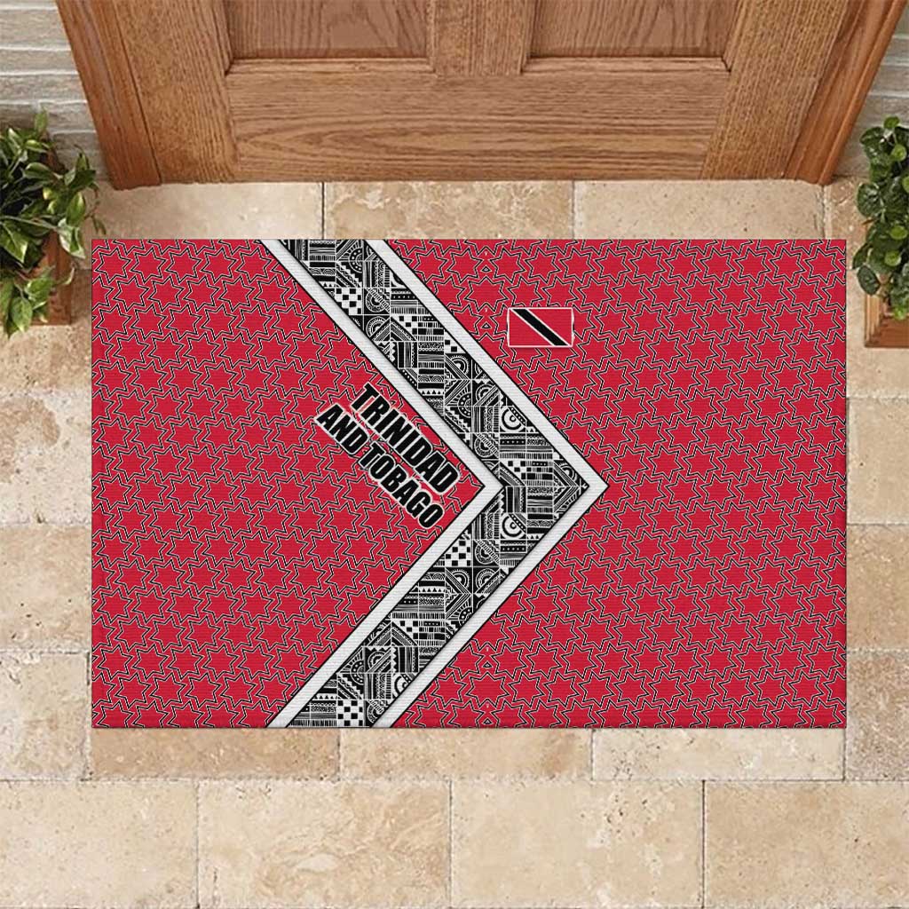 Trinidad and Tobago Flamingos Sunset Rubber Doormat with Tribal Masks and Red Star Pattern - Wonder Print Shop