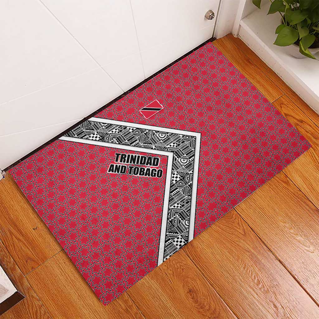 Trinidad and Tobago Flamingos Sunset Rubber Doormat with Tribal Masks and Red Star Pattern - Wonder Print Shop
