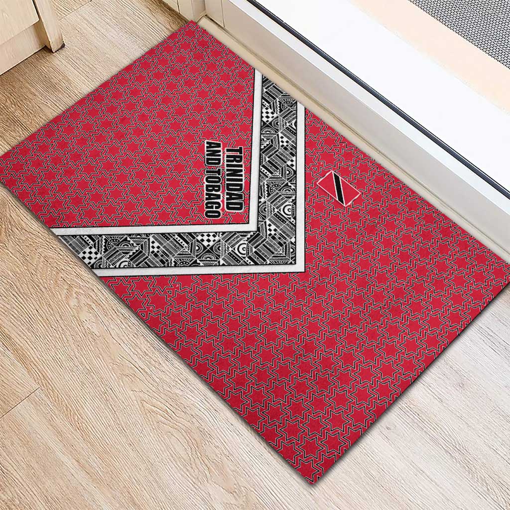 Trinidad and Tobago Flamingos Sunset Rubber Doormat with Tribal Masks and Red Star Pattern - Wonder Print Shop