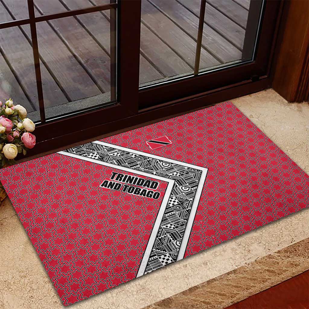 Trinidad and Tobago Flamingos Sunset Rubber Doormat with Tribal Masks and Red Star Pattern - Wonder Print Shop