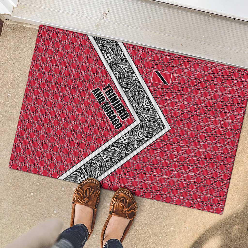 Trinidad and Tobago Flamingos Sunset Rubber Doormat with Tribal Masks and Red Star Pattern - Wonder Print Shop