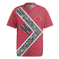Trinidad and Tobago Flamingos Sunset Rugby Jersey with Tribal Masks and Red Star Pattern - Wonder Print Shop