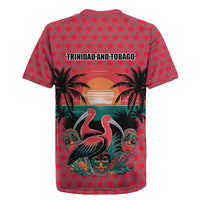 Trinidad and Tobago Flamingos Sunset Rugby Jersey with Tribal Masks and Red Star Pattern - Wonder Print Shop