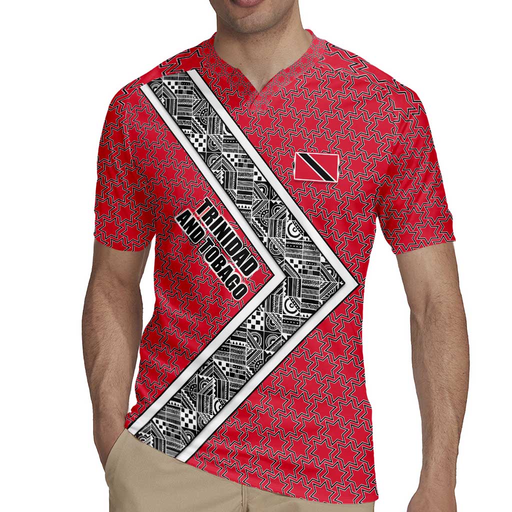 Trinidad and Tobago Flamingos Sunset Rugby Jersey with Tribal Masks and Red Star Pattern - Wonder Print Shop