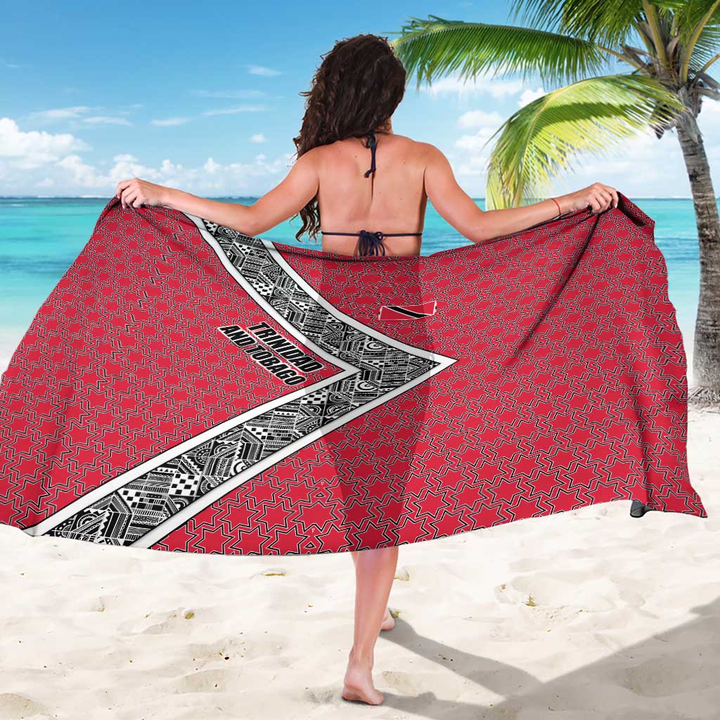 Trinidad and Tobago Flamingos Sunset Sarong with Tribal Masks and Red Star Pattern - Wonder Print Shop