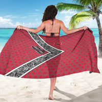 Trinidad and Tobago Flamingos Sunset Sarong with Tribal Masks and Red Star Pattern - Wonder Print Shop