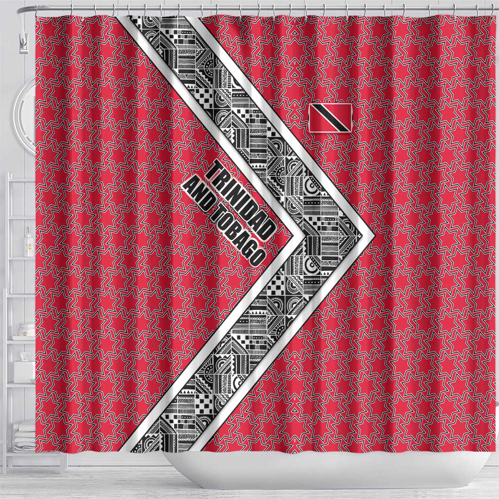 Trinidad and Tobago Flamingos Sunset Shower Curtain with Tribal Masks and Red Star Pattern - Wonder Print Shop