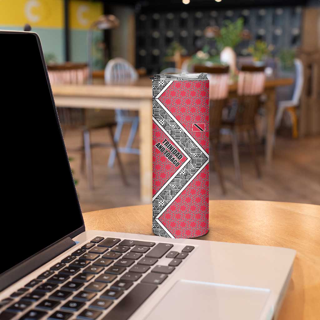 Trinidad and Tobago Flamingos Sunset Skinny Tumbler with Tribal Masks and Red Star Pattern - Wonder Print Shop