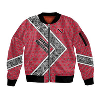 Trinidad and Tobago Flamingos Sunset Sleeve Zip Bomber Jacket with Tribal Masks and Red Star Pattern - Wonder Print Shop